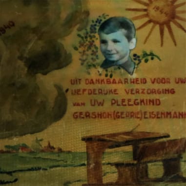 Herdenkingstegeltje van Gershon Eisenmann die bij de familie Krijl ondergedoken zat.Beeld: Heemkundevereniging Sprang-Capelle
