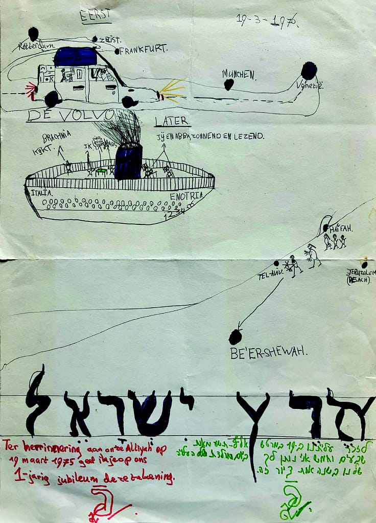 Alijah-reis getekend door zoon Gedalja, maart 1975